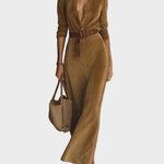 Camilla Single-Breasted Faux Suede Maxi Dress with Collar - view 3