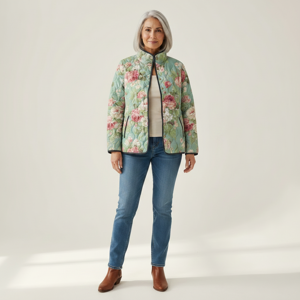 Carys Retro Floral Patterned Quilted Jacket