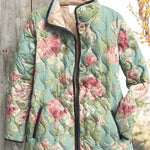 Carys Mint Green Quilted Jacket with Large Roses - view 5