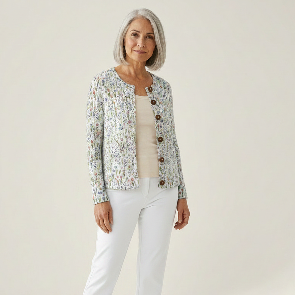 Catherine Floral Pattern Printed Buttoned Cardigan