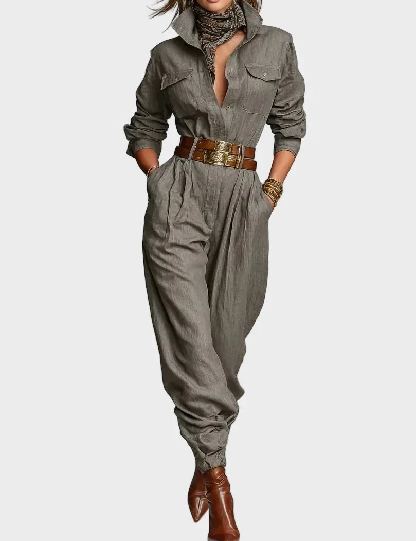 Clarissa Long-Sleeve Cotton and Linen Jumpsuit