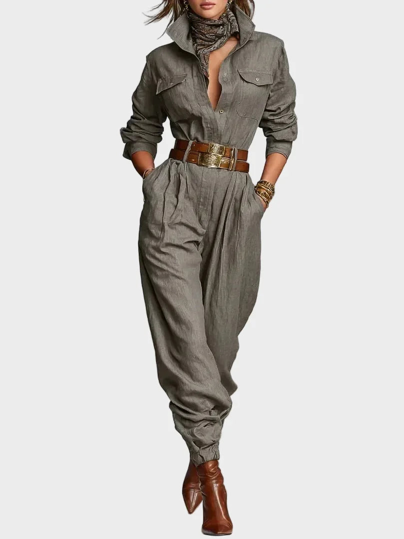 Clarissa Long-Sleeve Cotton and Linen Jumpsuit