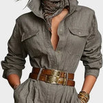 Clarissa Long-Sleeve Cotton and Linen Jumpsuit - view 2