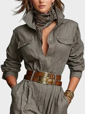 Clarissa Long-Sleeve Cotton and Linen Jumpsuit - view 2