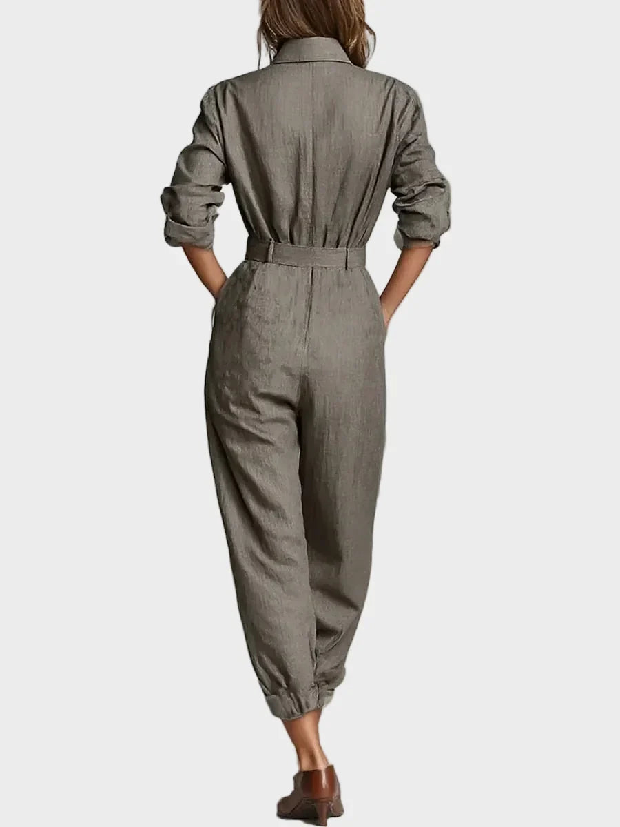 Clarissa Long-Sleeve Cotton and Linen Jumpsuit - view 4