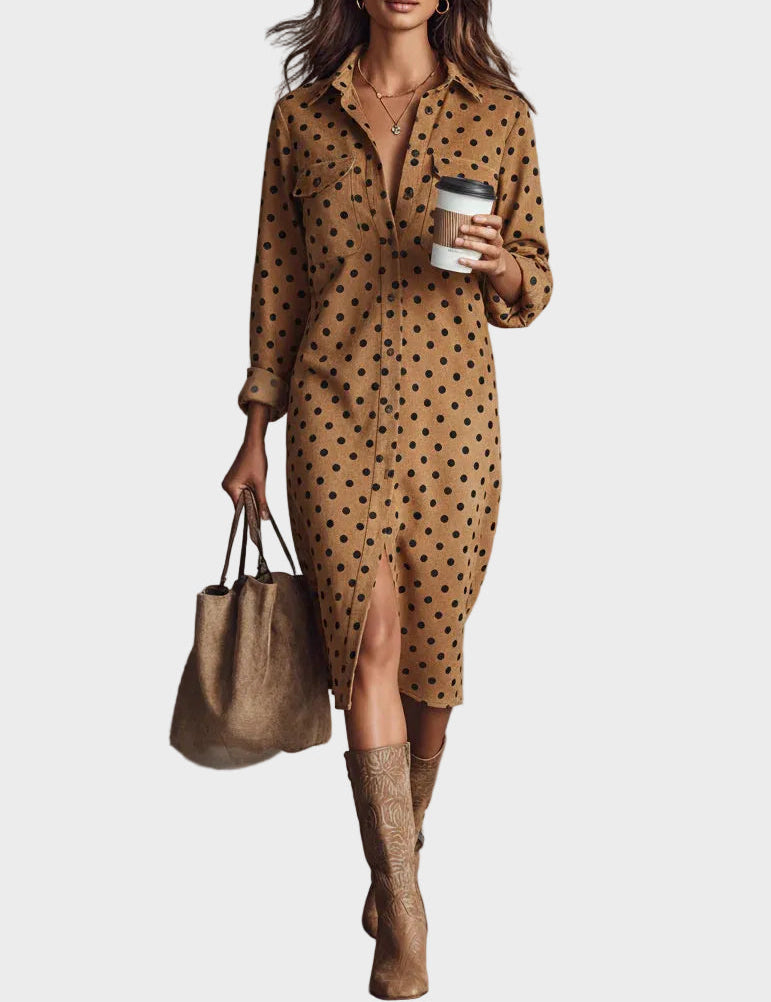 Daphne Polka Dot Faux Leather Midi Dress