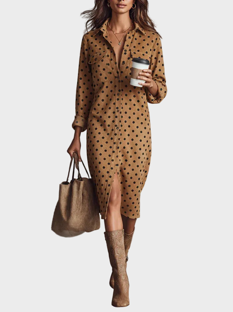 Daphne Polka Dot Faux Leather Midi Dress