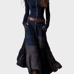Deirdre Navy Faux Suede Maxi Dress with Belt