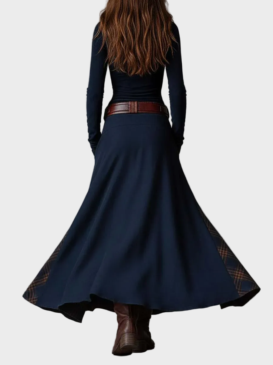 Deirdre Navy Faux Suede Maxi Dress with Belt - view 10