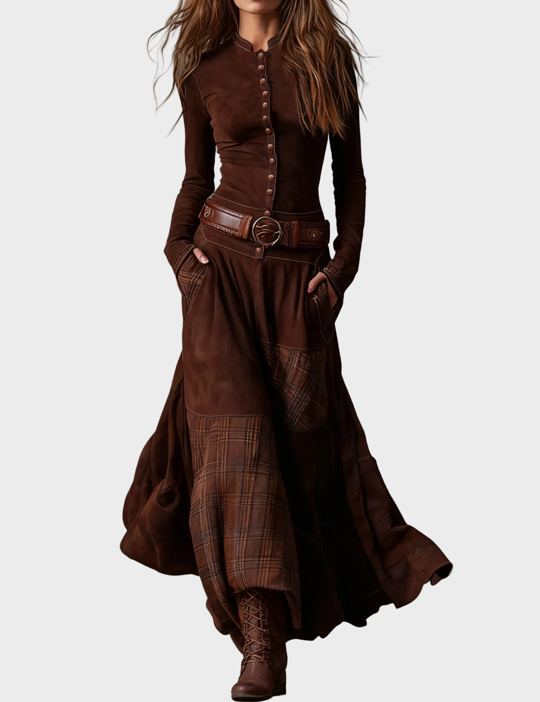 Deirdre Navy Faux Suede Maxi Dress with Belt - view 2