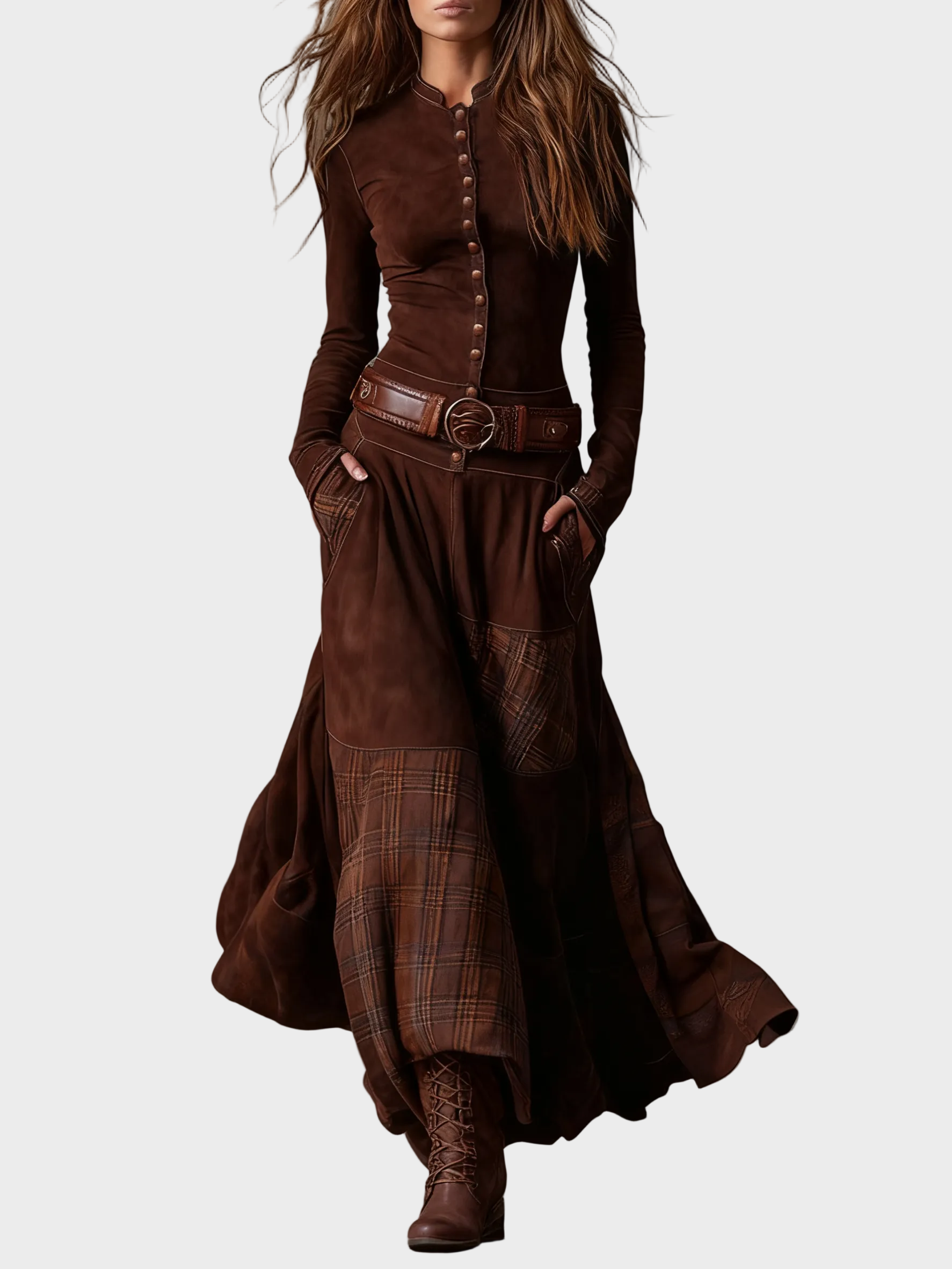 Deirdre Navy Faux Suede Maxi Dress with Belt - view 2
