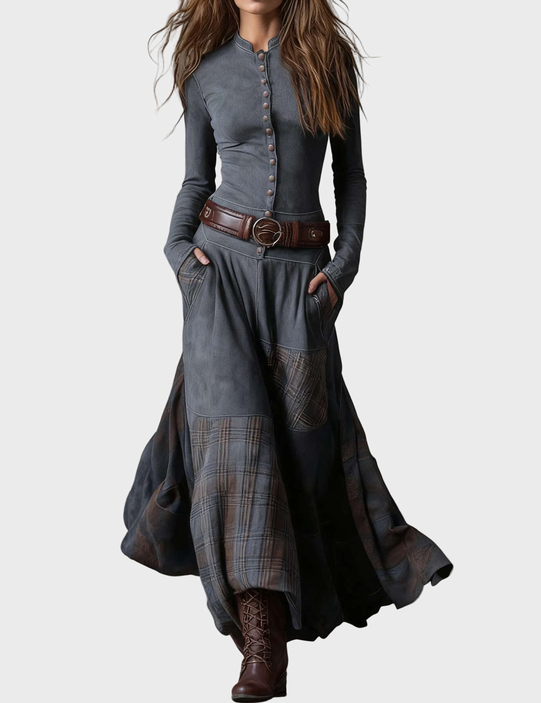 Deirdre Navy Faux Suede Maxi Dress with Belt - view 4