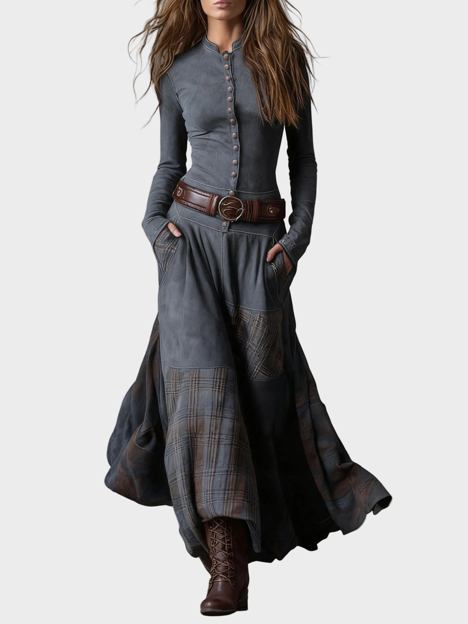 Deirdre Navy Faux Suede Maxi Dress with Belt - view 4
