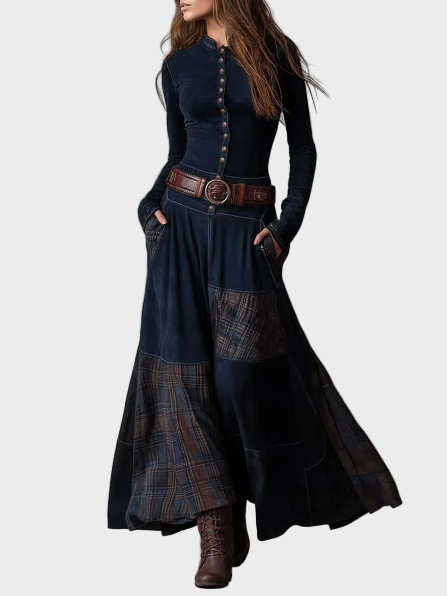 Deirdre Navy Faux Suede Maxi Dress with Belt - view 6