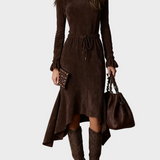 Dora Elegant Dark Brown Faux Suede Wrap Midi Dress