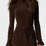 Dora Elegant Dark Brown Faux Suede Wrap Midi Dress - view 2