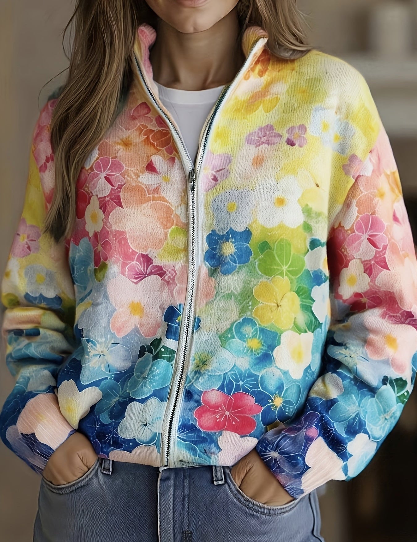 Ursula Cardigan with Watercolour Floral Pattern