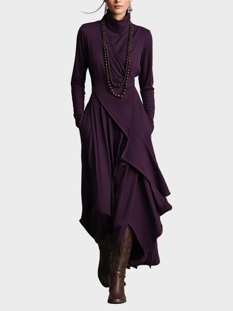 Eunice Asymmetric Knitted Maxi Dress with Roll Neck