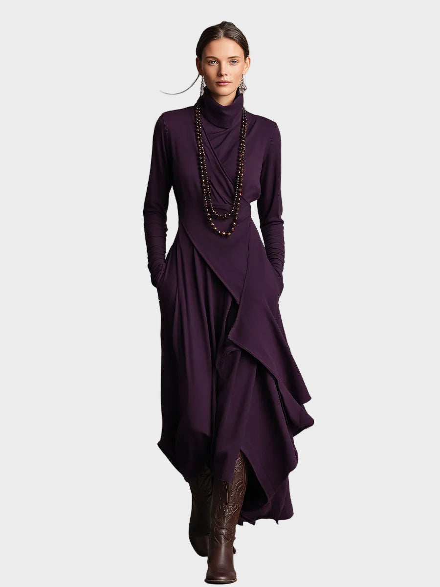 Eunice Asymmetric Knitted Maxi Dress with Roll Neck - view 10