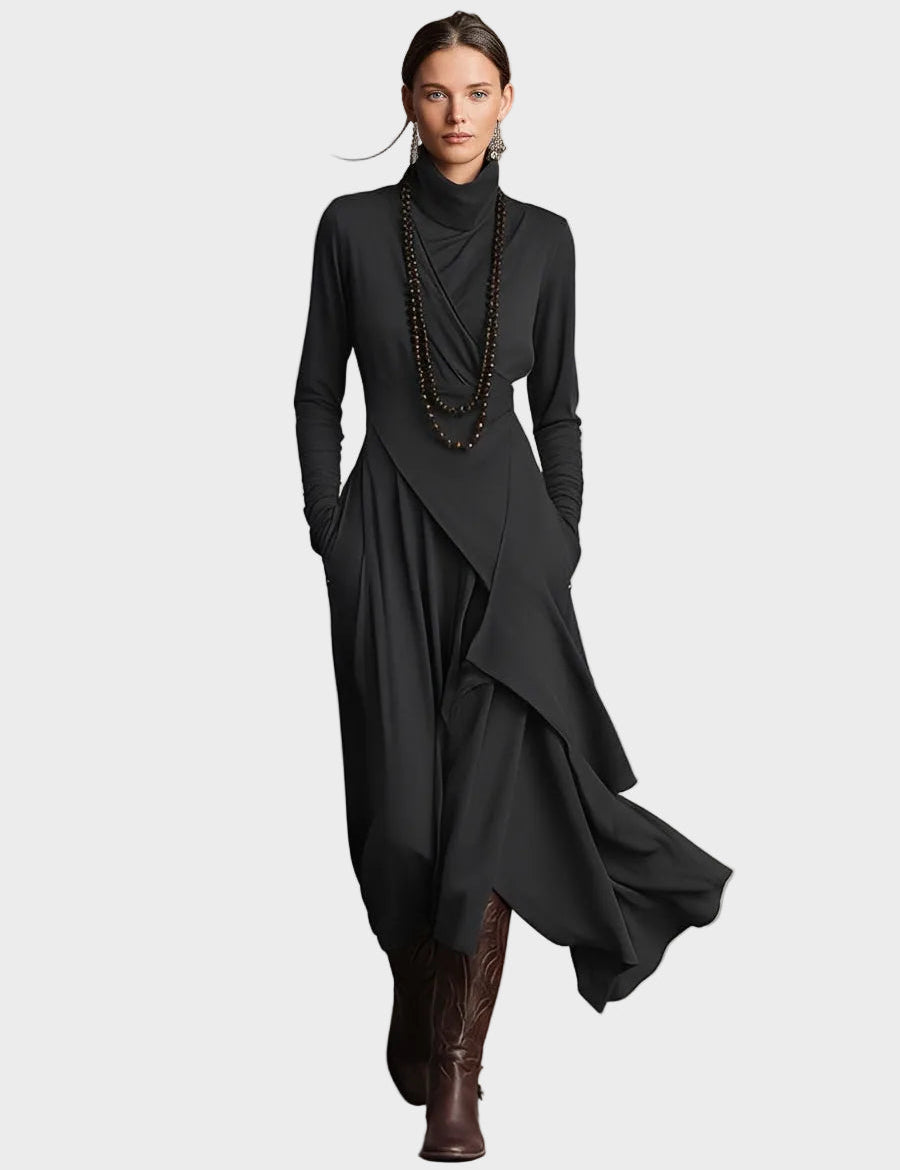 Eunice Asymmetric Knitted Maxi Dress with Roll Neck - view 2