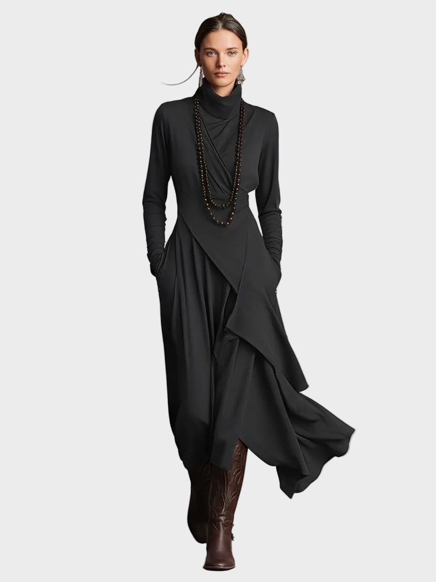 Eunice Asymmetric Knitted Maxi Dress with Roll Neck - view 2