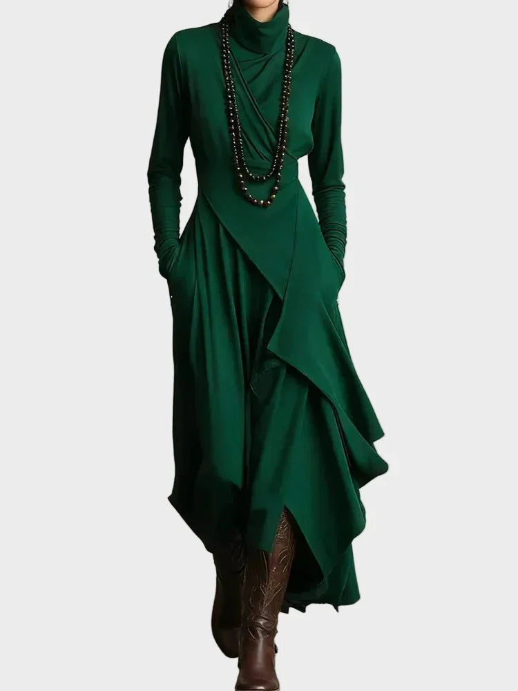 Eunice Asymmetric Knitted Maxi Dress with Roll Neck - view 3