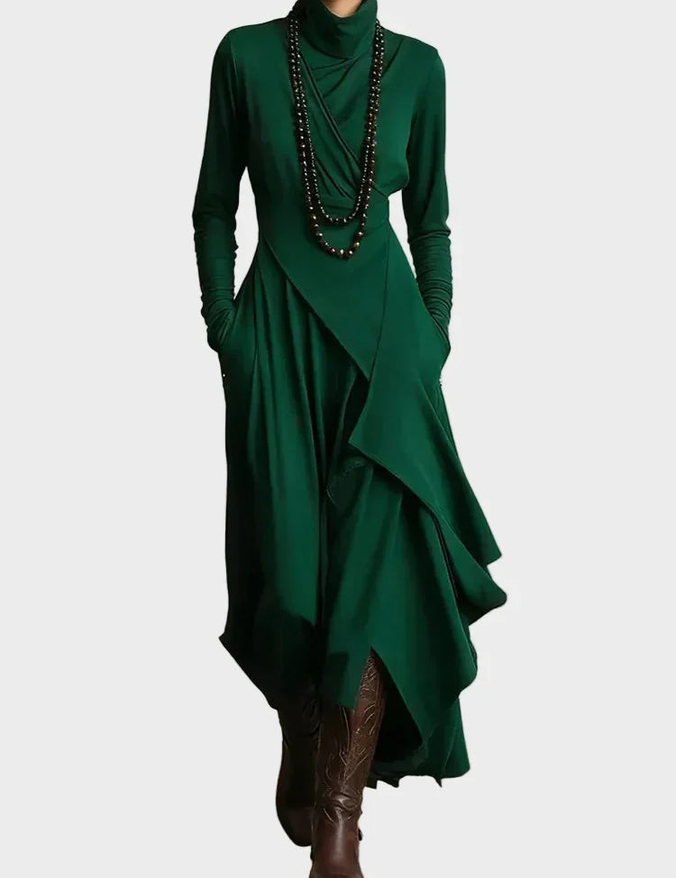 Eunice Asymmetric Knitted Maxi Dress with Roll Neck - view 3