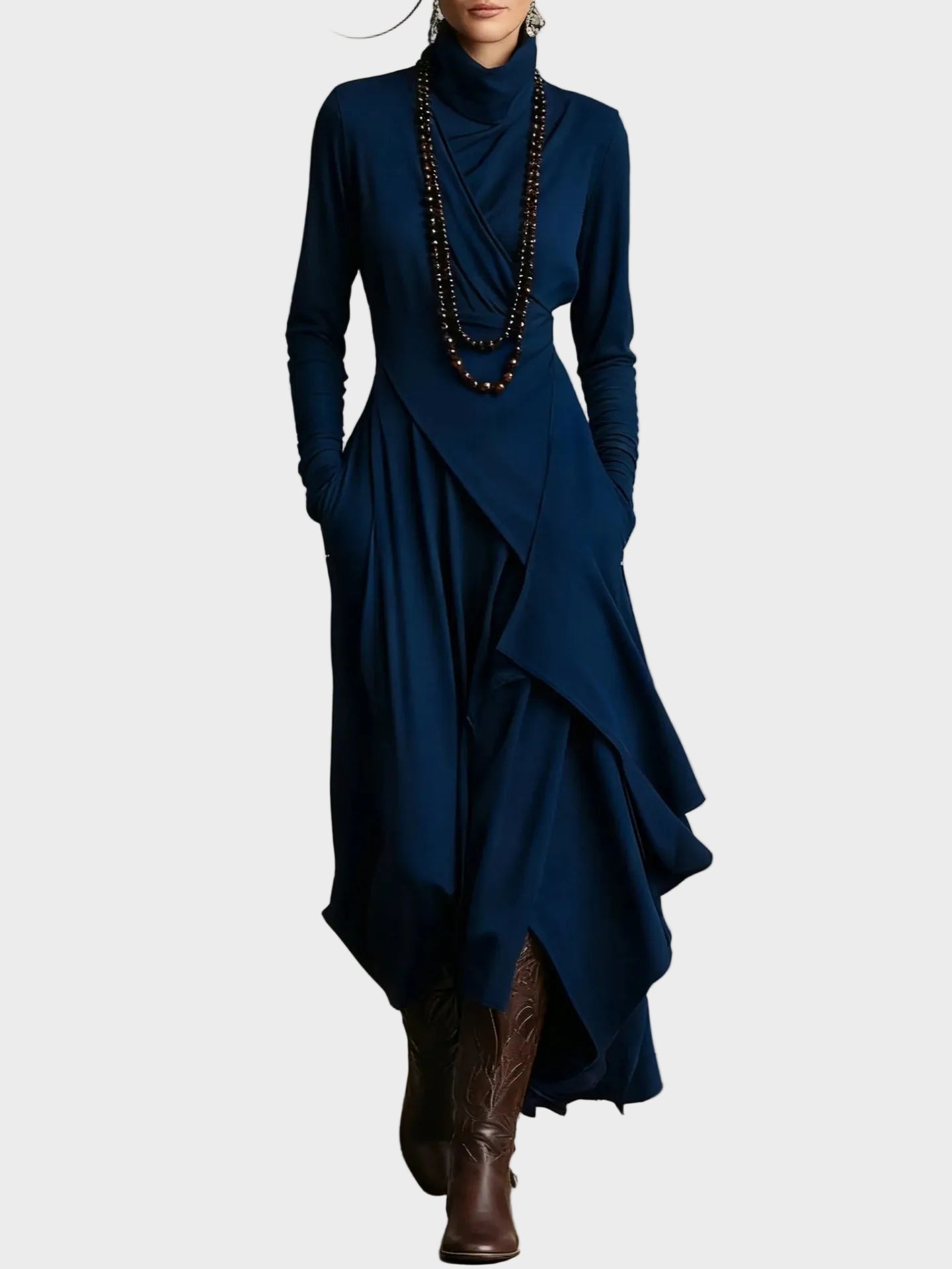 Eunice Asymmetric Knitted Maxi Dress with Roll Neck - view 4