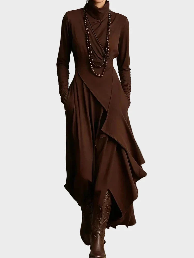 Eunice Asymmetric Knitted Maxi Dress with Roll Neck - view 5