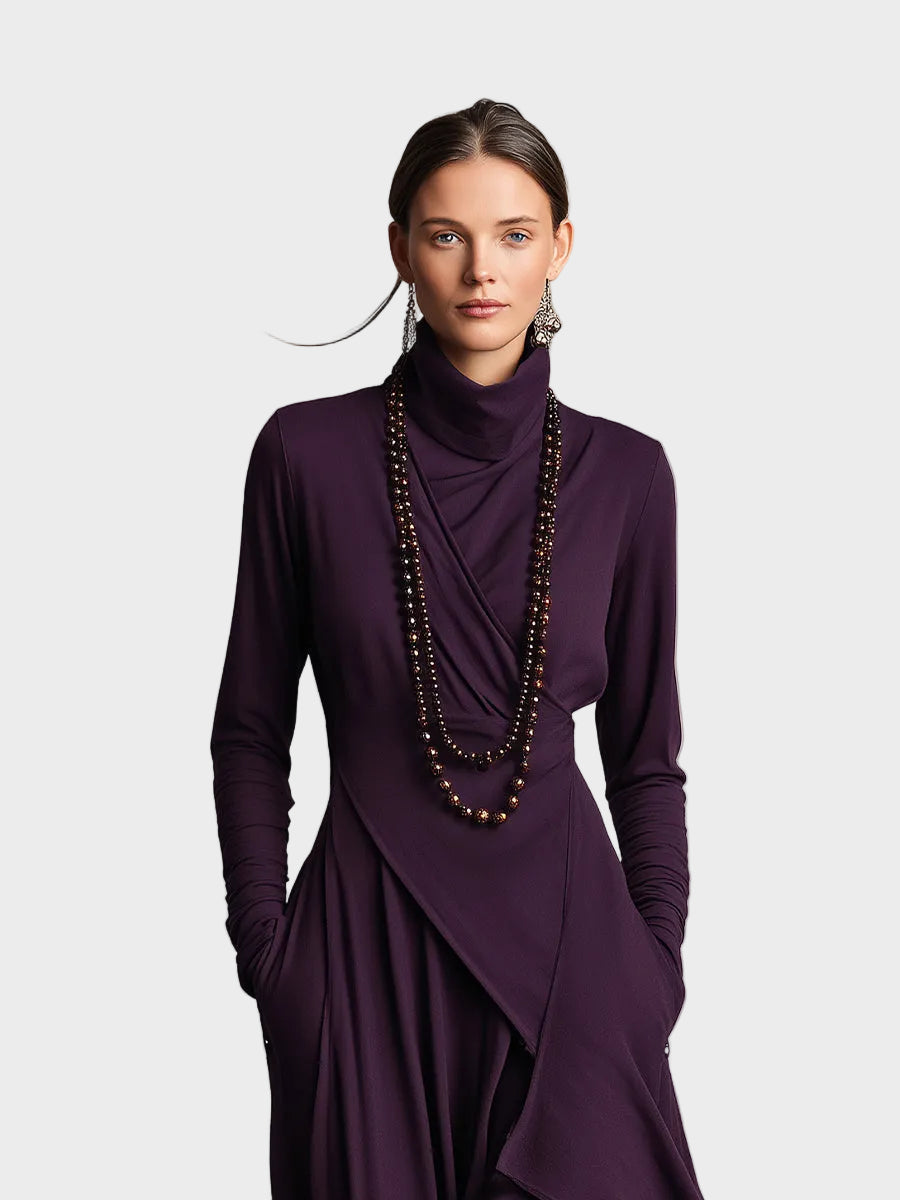 Eunice Asymmetric Knitted Maxi Dress with Roll Neck - view 6