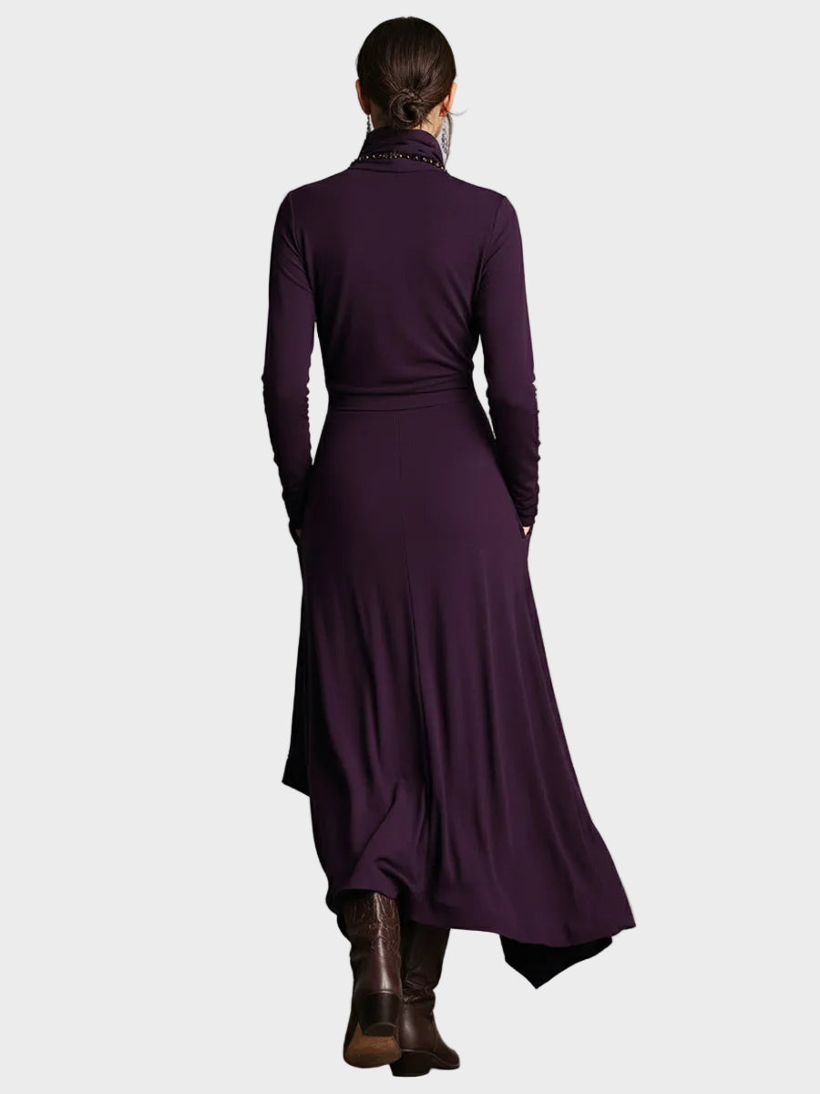 Eunice Asymmetric Knitted Maxi Dress with Roll Neck - view 9