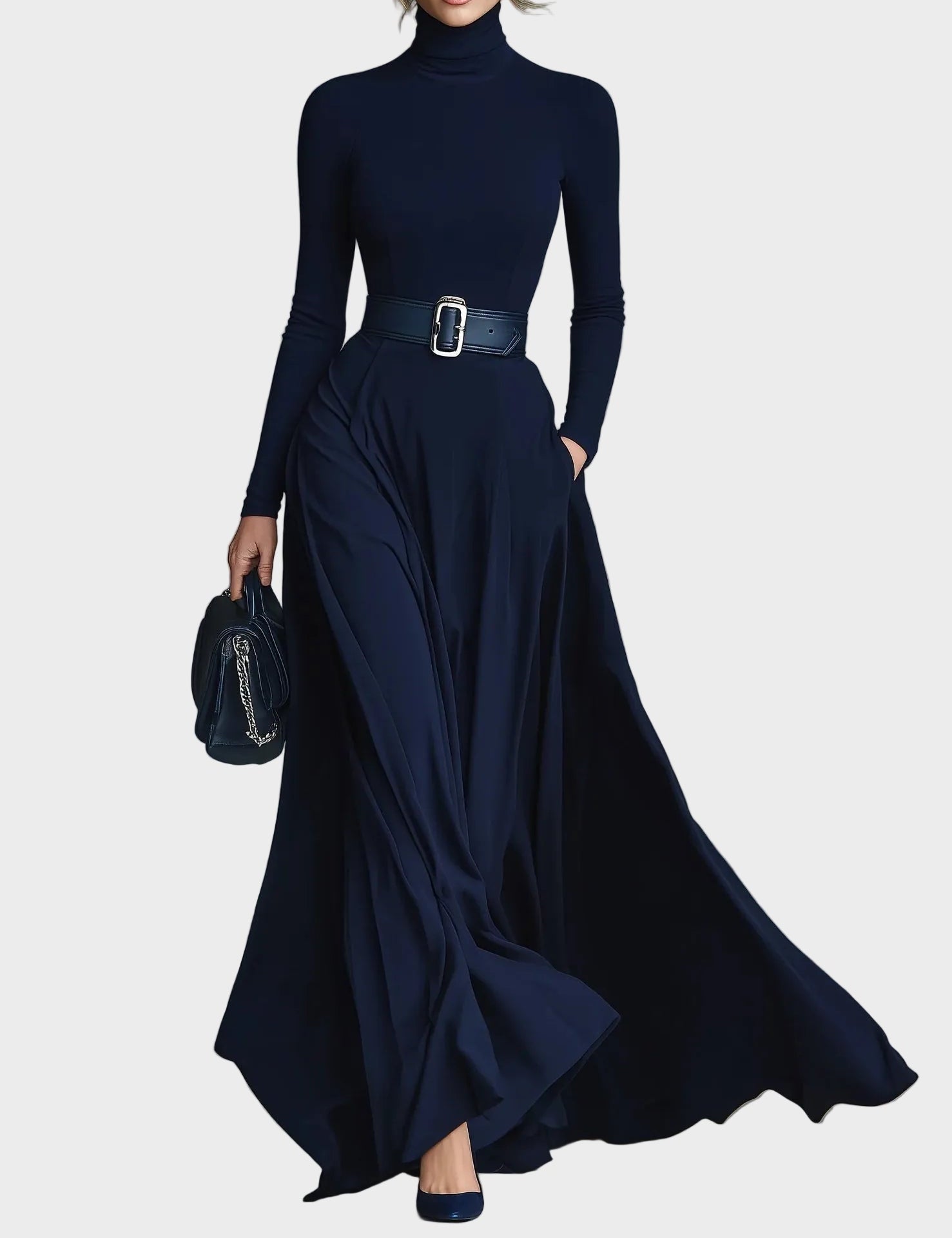 Evangeline Knitted Maxi Dress with High Neck