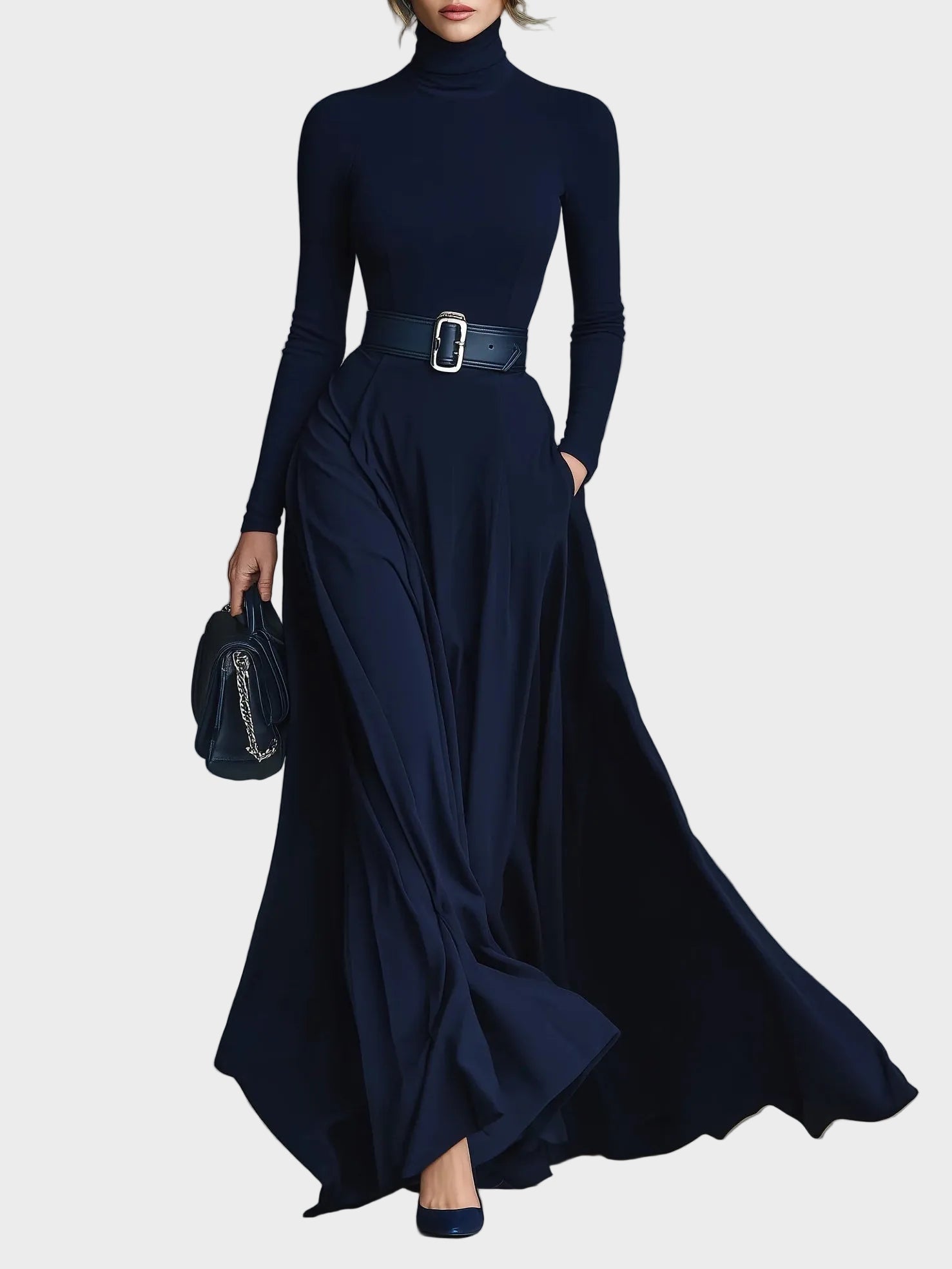 Evangeline Knitted Maxi Dress with High Neck