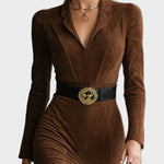 Fenella Western-Style Faux Suede Midi Dress with Collar and Split - view 2