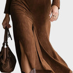 Fenella Western-Style Faux Suede Midi Dress with Collar and Split - view 3