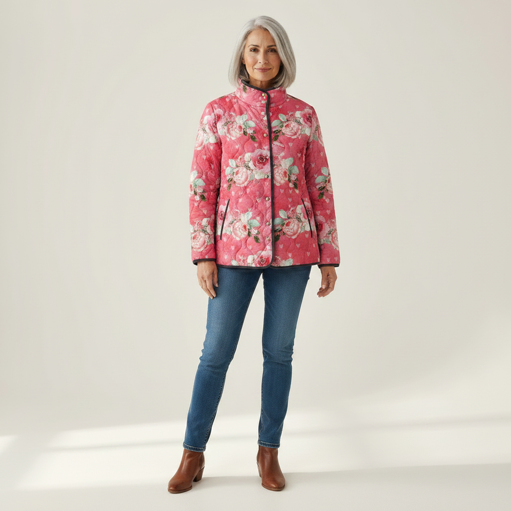 Freya Charming Pink Floral Print Quilted Jacket