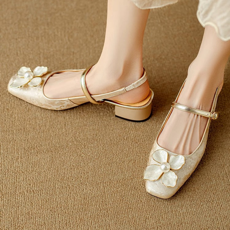 Genevieve Slingback Pumps with Pearl Detail
