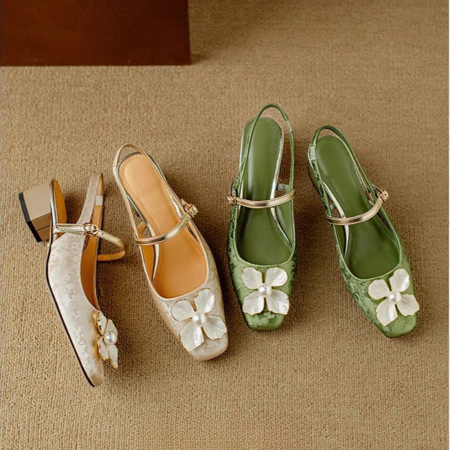 Genevieve Slingback Pumps with Pearl Detail