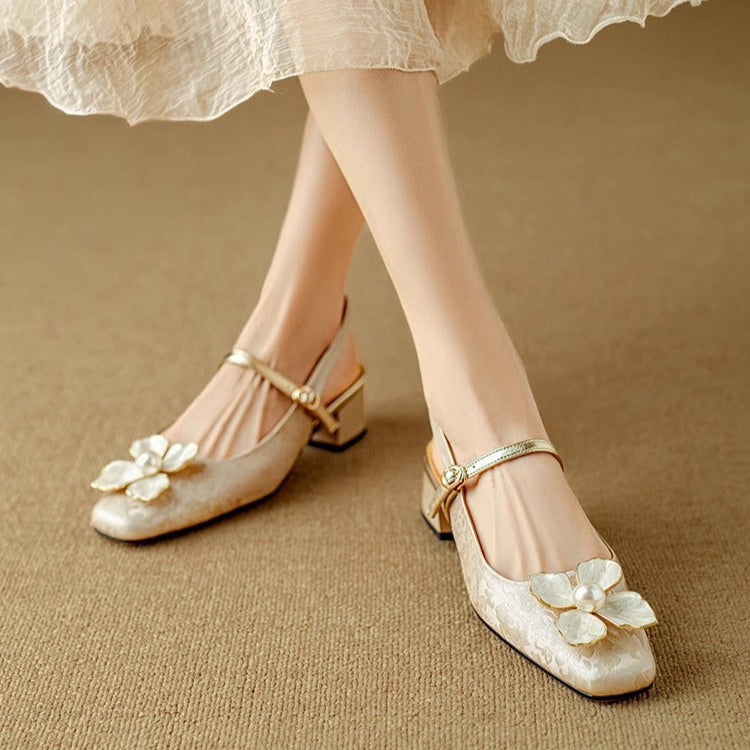 Genevieve Slingback Pumps with Pearl Detail