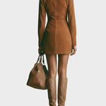 Gladys Brown Faux Suede Mini Dress with High Neck and Zip - view 6