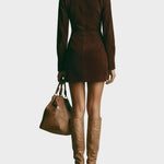 Gladys Brown Faux Suede Mini Dress with High Neck and Zip - view 7