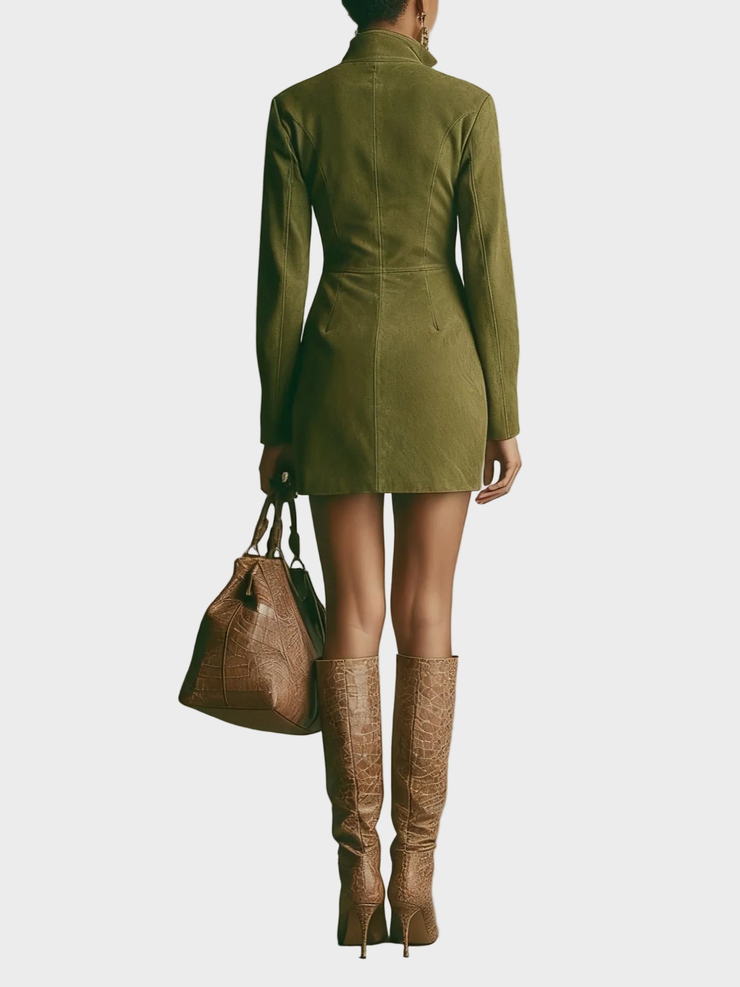 Gladys Brown Faux Suede Mini Dress with High Neck and Zip - view 8