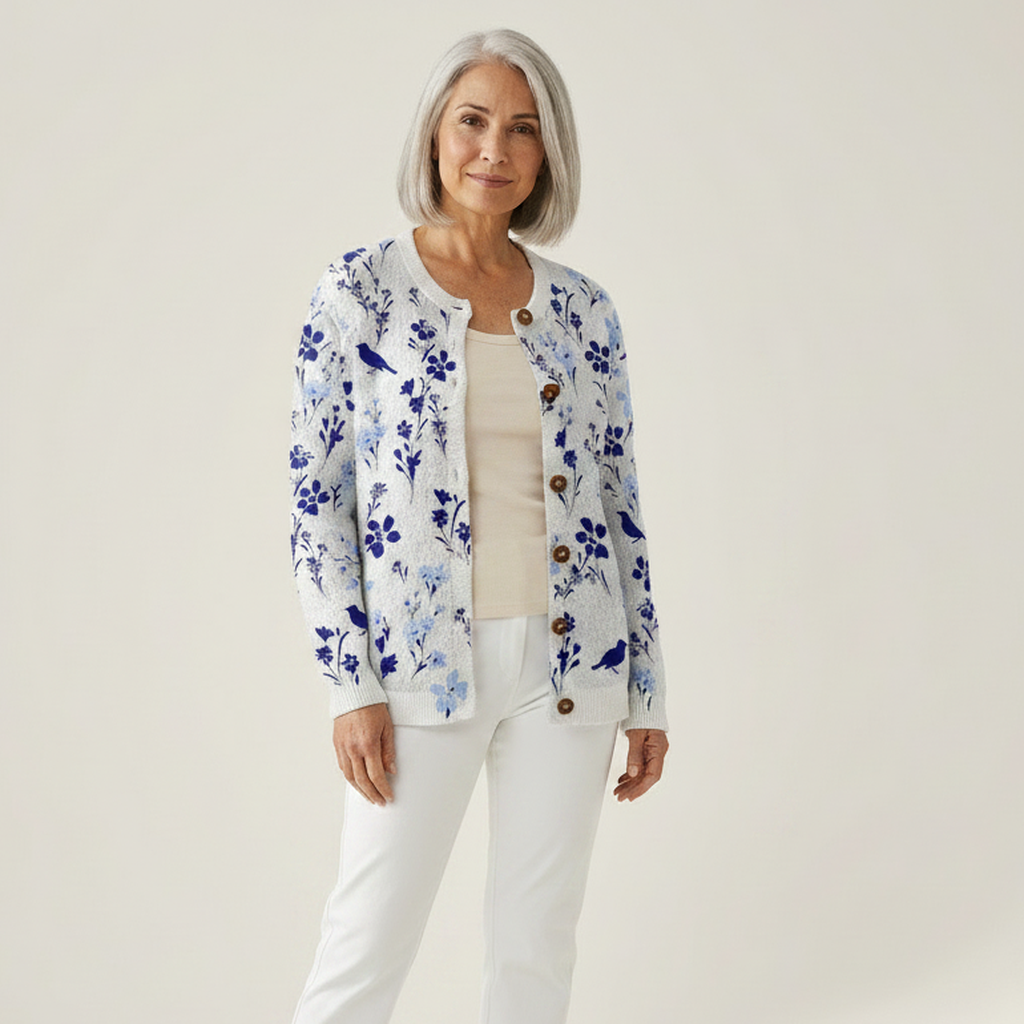 Glenys Vintage Flower Art Print Buttoned Cardigan