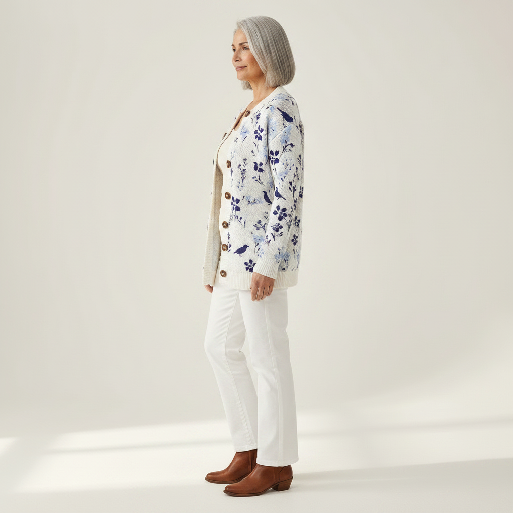 Glenys Vintage Flower Art Print Buttoned Cardigan - view 2