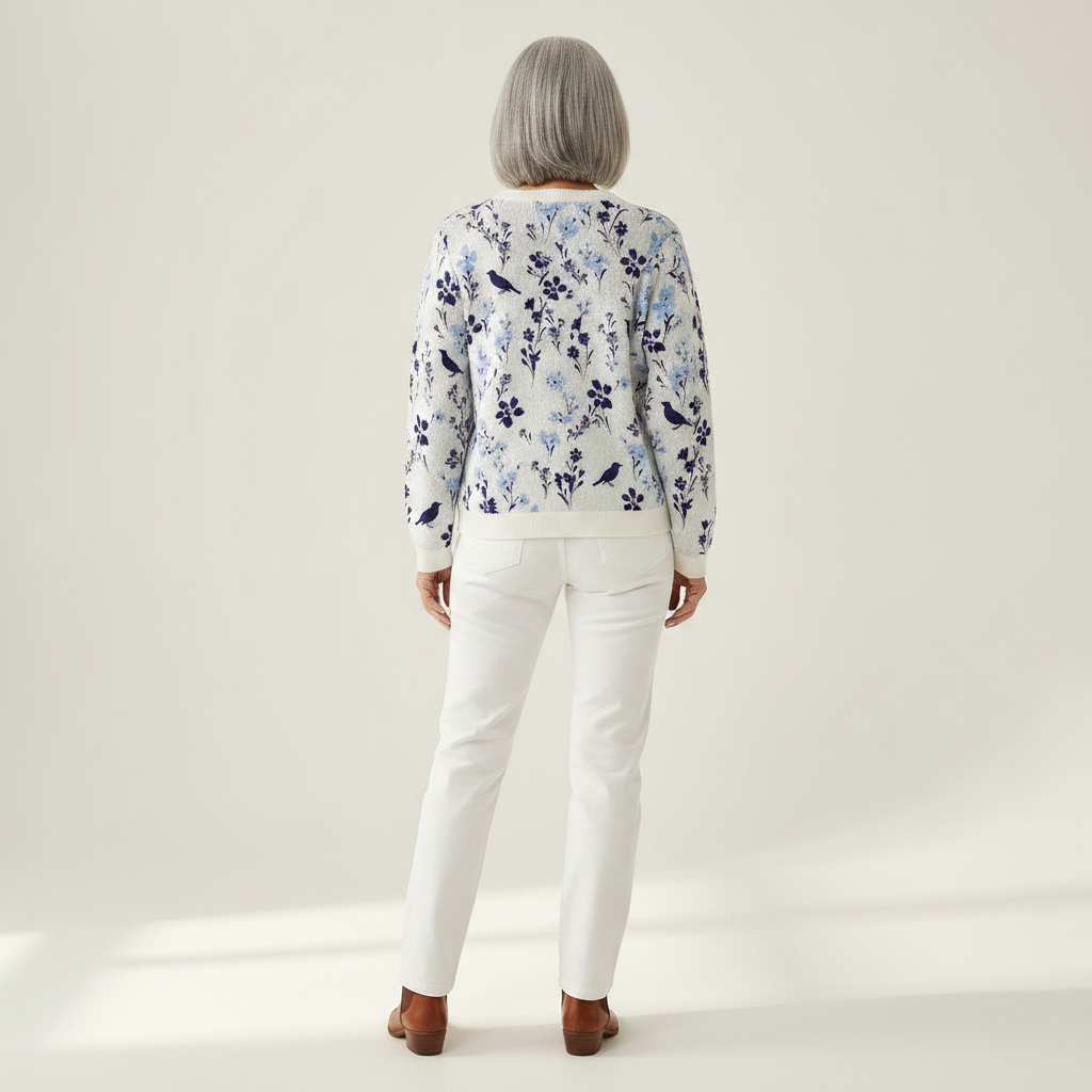 Glenys Vintage Flower Art Print Buttoned Cardigan - view 3
