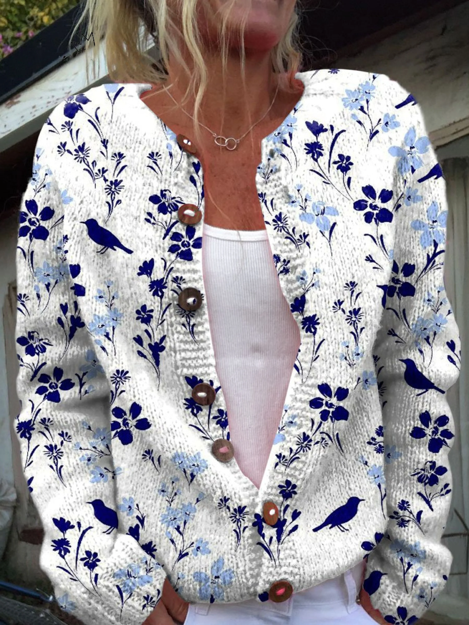 Glenys Vintage Flower Art Print Buttoned Cardigan - view 5