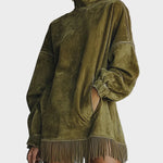 Hattie Faux Suede Roll Neck Dress with Fringing