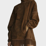 Hattie Faux Suede Roll Neck Dress with Fringing - view 2