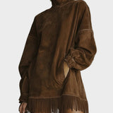 Hattie Faux Suede Roll Neck Dress with Fringing - view 2