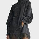 Hattie Faux Suede Roll Neck Dress with Fringing - view 3